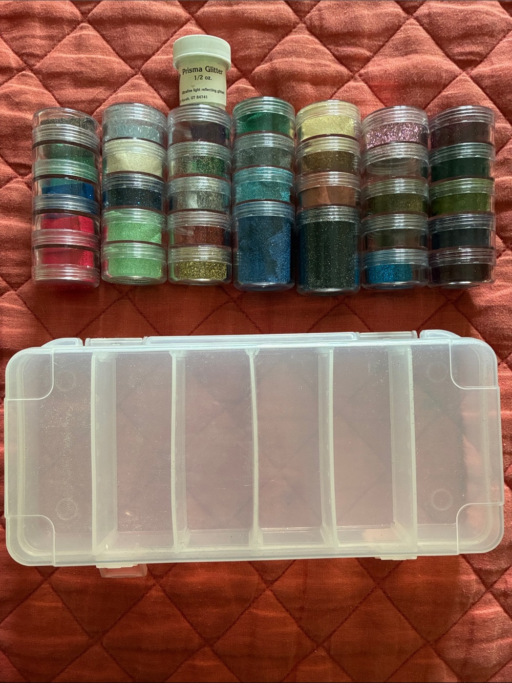 Crafting glitter and Embossing Powder in a Clear Organizer